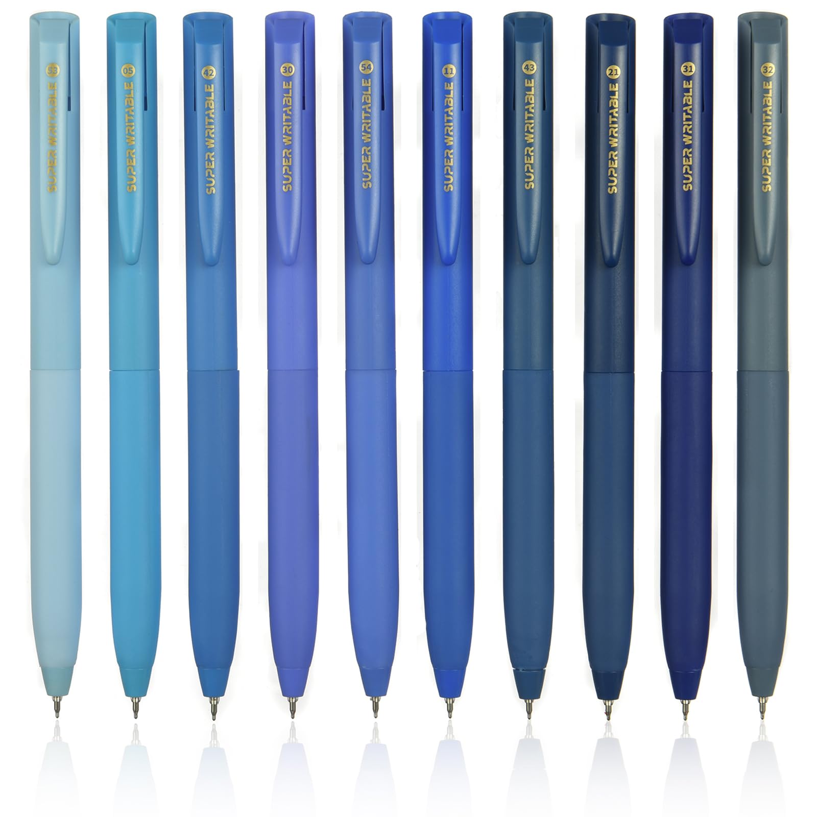 ZZWUAPT Blue Retractable Gel Pens,Colored Gel Pens 10 Color Set Colorful Multi-color Ink 0.5mm Fine Point Comfort Grip Quick Drying for Journals