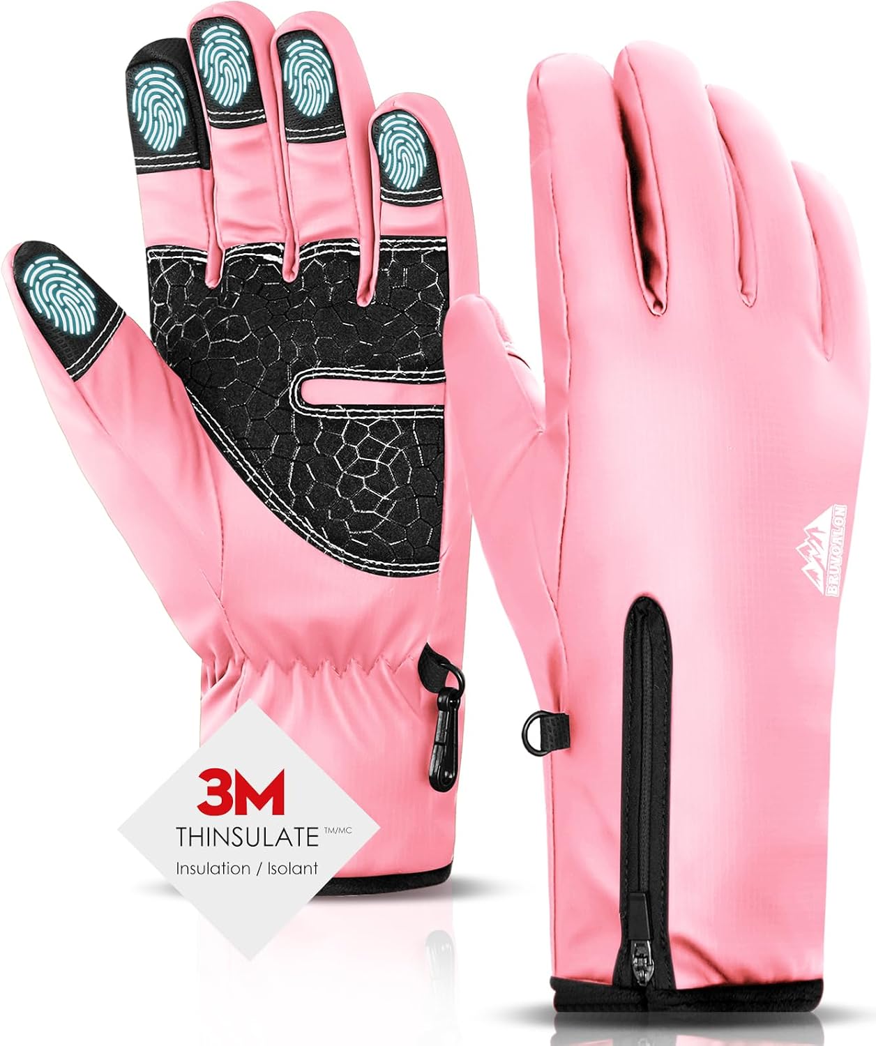 Bruvoalon Y322 Winter Gloves for Men & Women, -10℉ Touchscreen 5-Layer Thermal Insulated, Windproof Anti-Slip Ski Gloves
