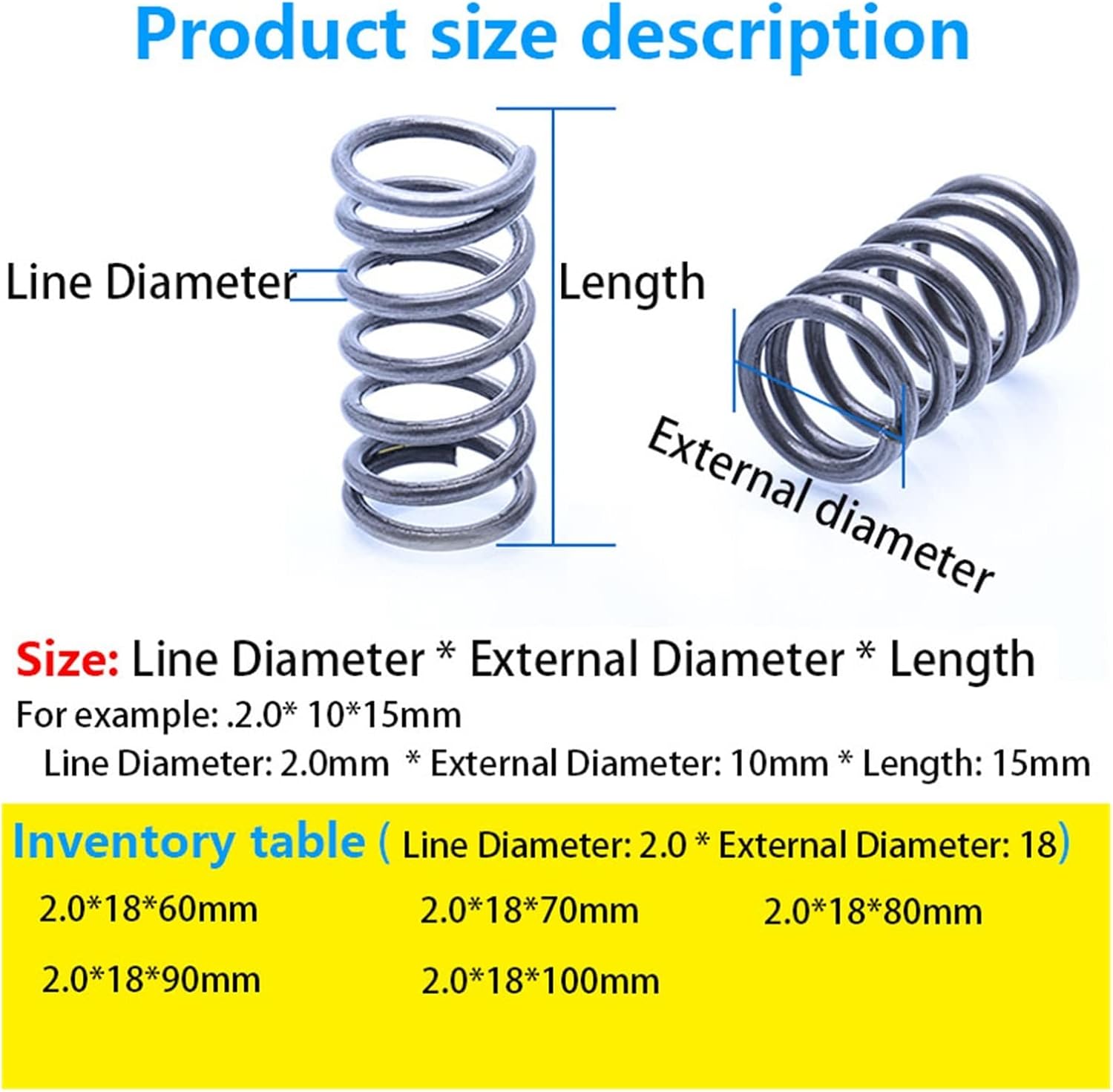Compression Spring Return Spring Compression Spring Compression Spring Retracting Spring Wire Diameter 2.0mm, Outer Diameter 18mm, Length 60mm-100mm (Length : 60mm(5Pcs))
