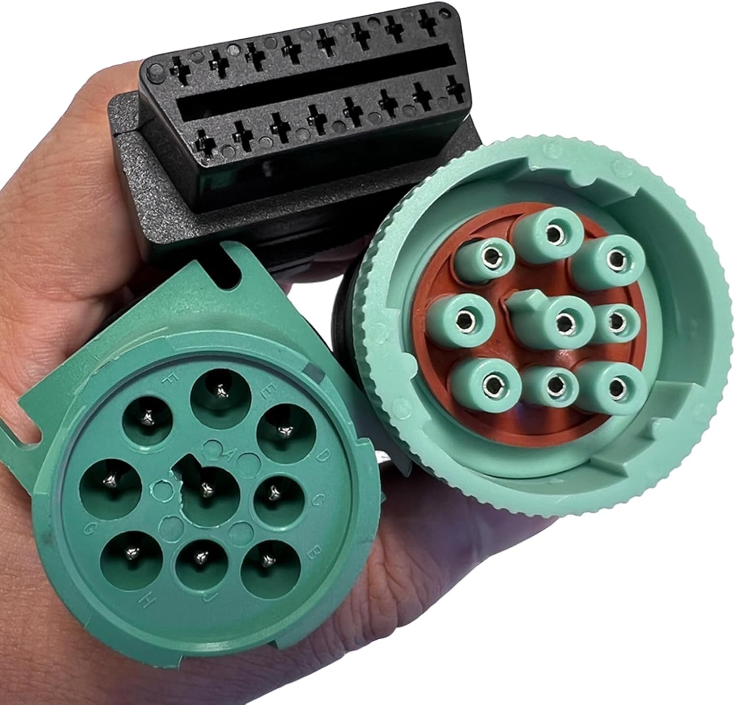 J1939 9 Pin to OBD 2 Female Adapter Cable,Work with Truck Diagnostic Scanner Type 2 Green J1939 Diagnostic Connector,OBD to 9 Pin J1939 Y Cable Fit for Heavy Duty Commercial Truck ELD GPS