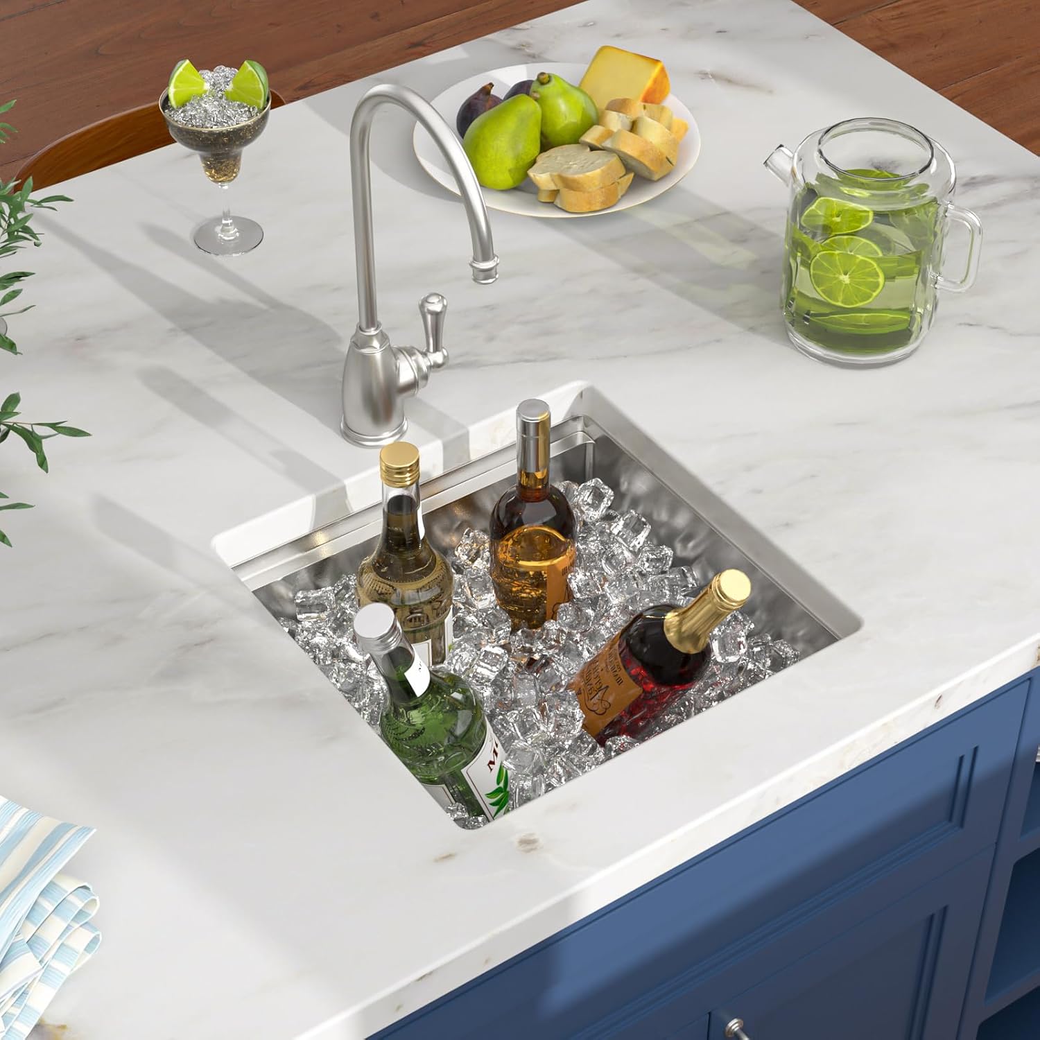 17x17 Inch Undermount Wet Bar Sink Square Workstation Kitchen Sink, Single Bowl 16 Gauge Stainless Steel for RV, Camper Van, Outdoor Kitchen, Basement Bar, or Small Home Kitchen