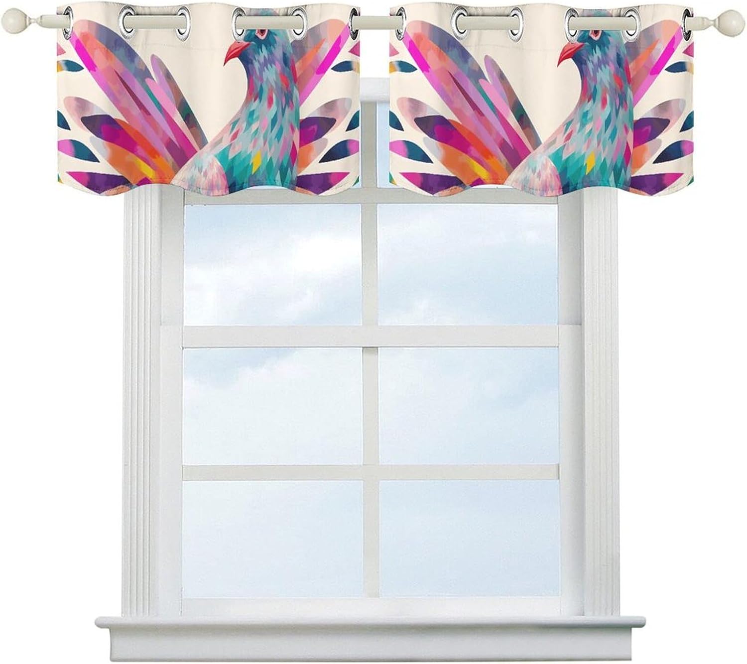 Colorful Pigeon Valance for Windows, 2 Pack Kitchen Curtains Modern Home Decor, Soft Blackout Window Curtains for Living Room & Bedroom, 18 X 52 Inch