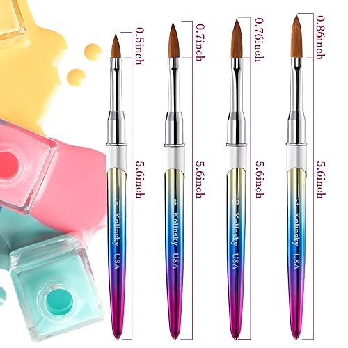 Miniatura 2 de Kolinsky - 4 pinceles de uñas acrílicas Kolinsky con cerdas de pelo con mango redondo, pinceles de uñas para aplicación acrílica, cepillo de arte de