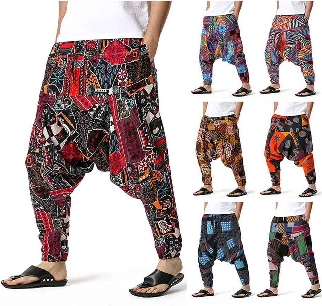 Men Yoga Loose Style Harem Pants Streetwear Hip-Hop Wide Leg Trousers Vintage Aladdin Pants