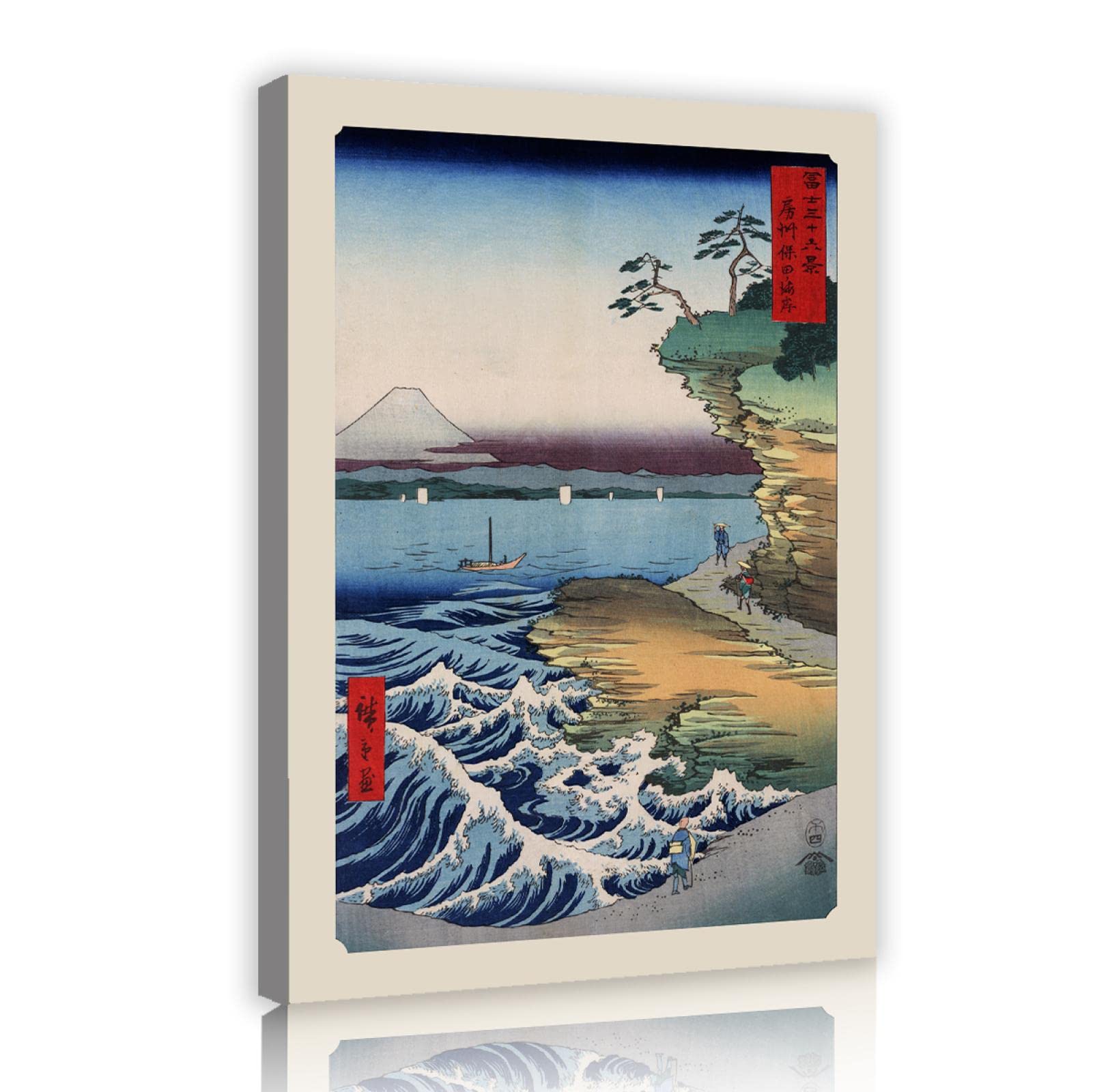 OSHIONARTE Póster y Cuadro De Lienzo Azul Retro Japonés Para Dormitorio De Utagawa Hiroshige Lienzo De Paisaje Marino Decoración De Pared Estirada 60x40cm