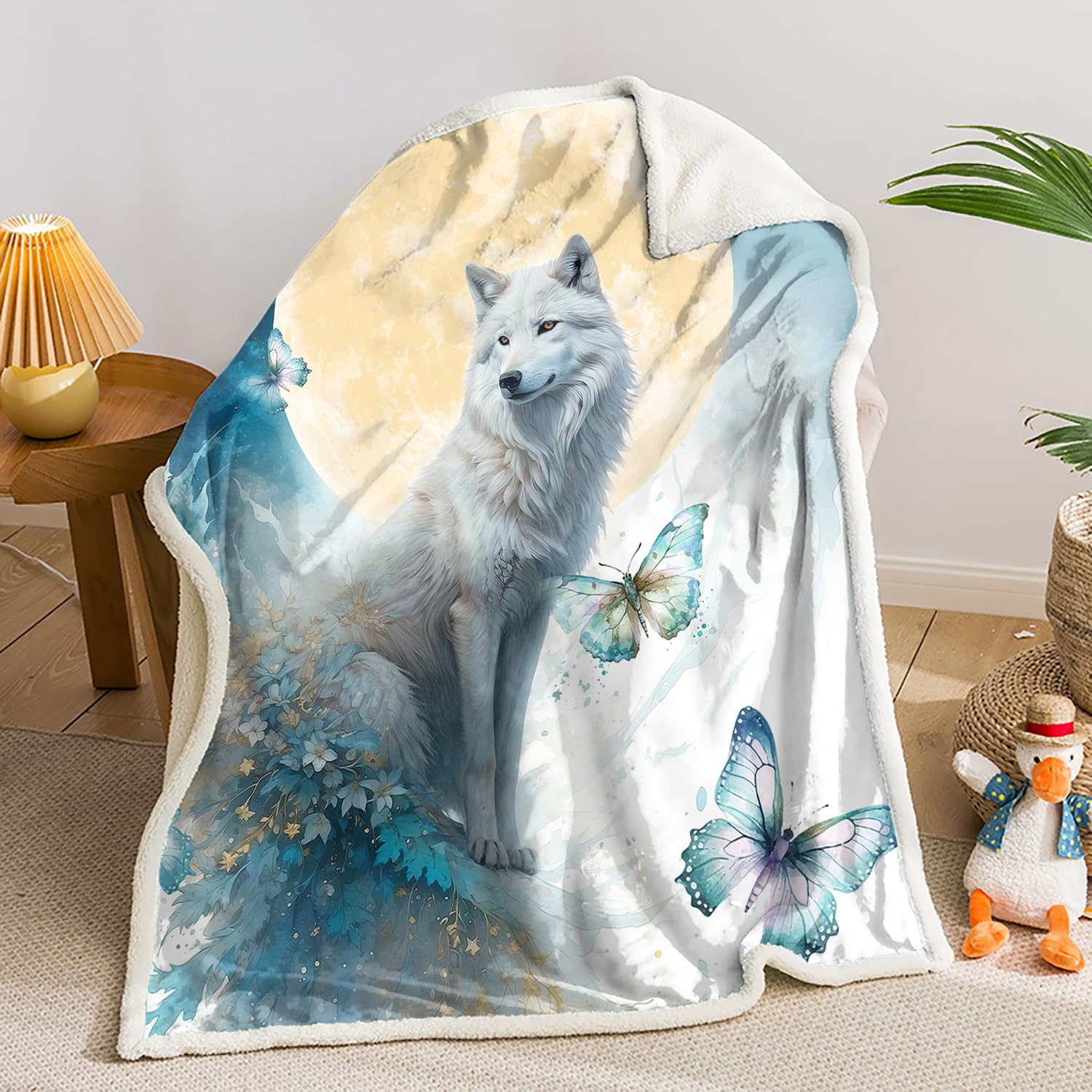 Wolf-Plüschdecke Mit Batikmuster – Flauschige Sherpa-Decke 127x152 Cm