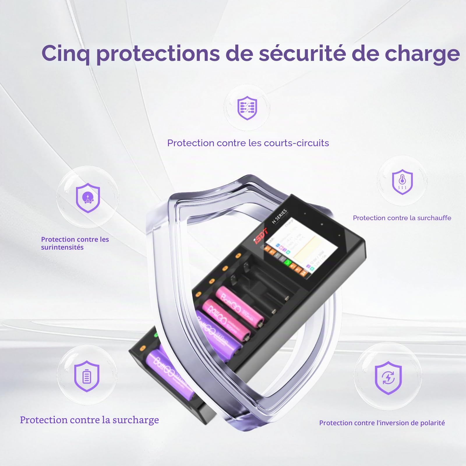 ISDT N8 Chargeur de batterie rapide à 8 baies AA AAA avec analyseur de décharge LCD pour batteries rechargeables Nimh Nizn Nicd, testeur de chargeur de batterie Smart Mini Z, USB-C Cargador de Batería