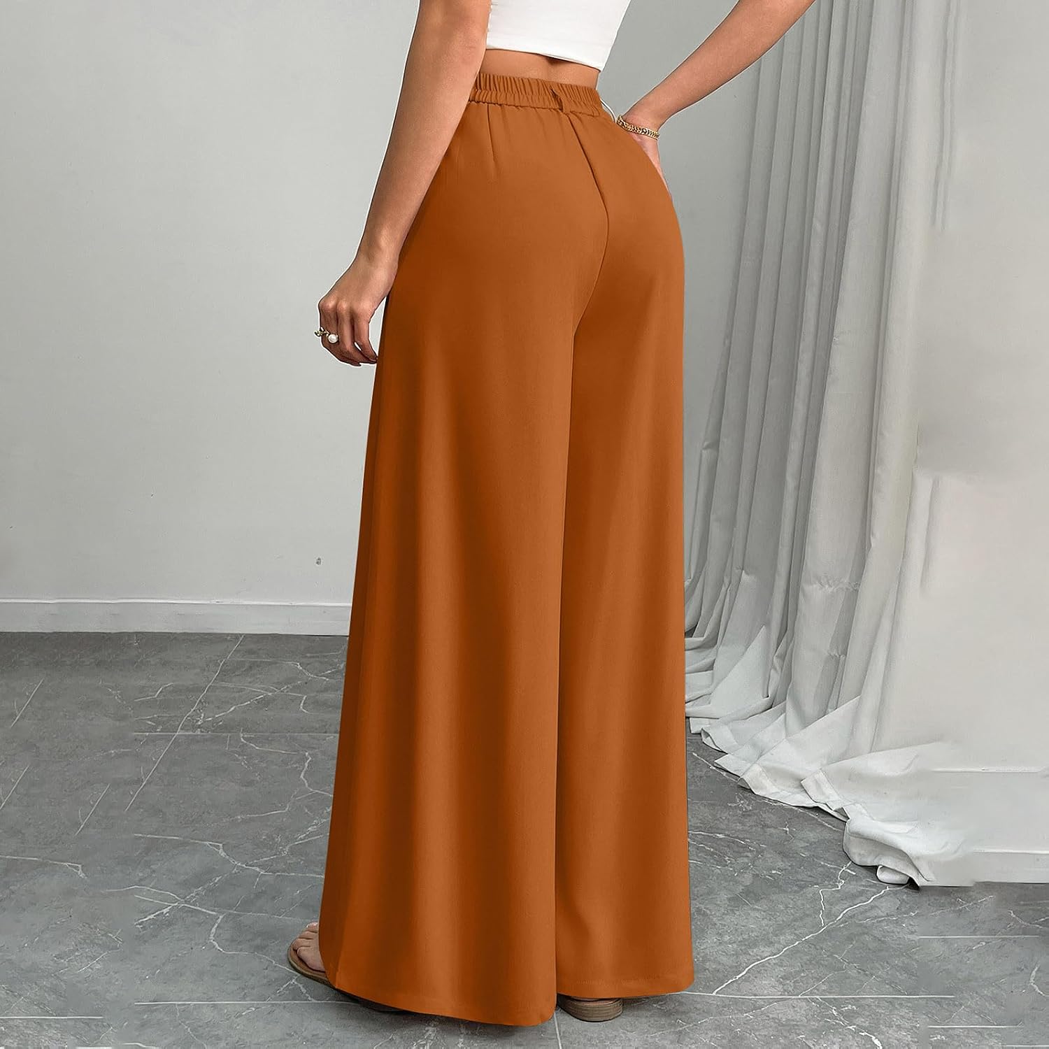 Womens Wide Leg Dress Pants High Waisted Work Trousers Business Casual Long Palazzo Flowy Baggy Pants with Pockets