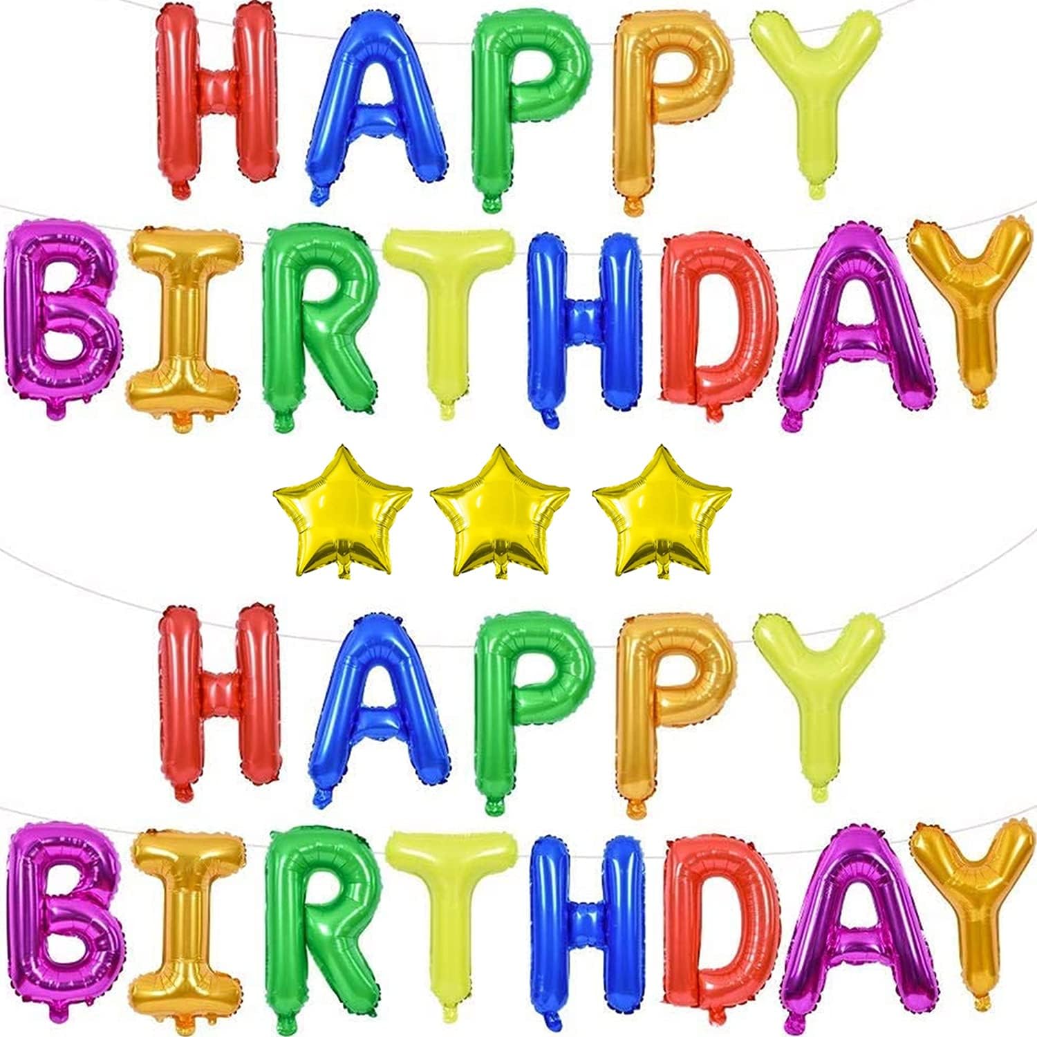 Happy Birthday Banner Balloon 16 Inch Medium-sized 3D Mylar Foil Letters Inflatable Easy to Inflate Assemble Party Decor Event Decoration Set (Colorful)