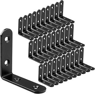30 Pcs 2.5''x 2.5'' L Brackets Corner Bracket for Wood Small Black Corner Brace Joint Iron Right Angle Bracket Corner Fastener for Wood Furniture Bedframe Cabinet Drawer Chair, Thickness 3MM