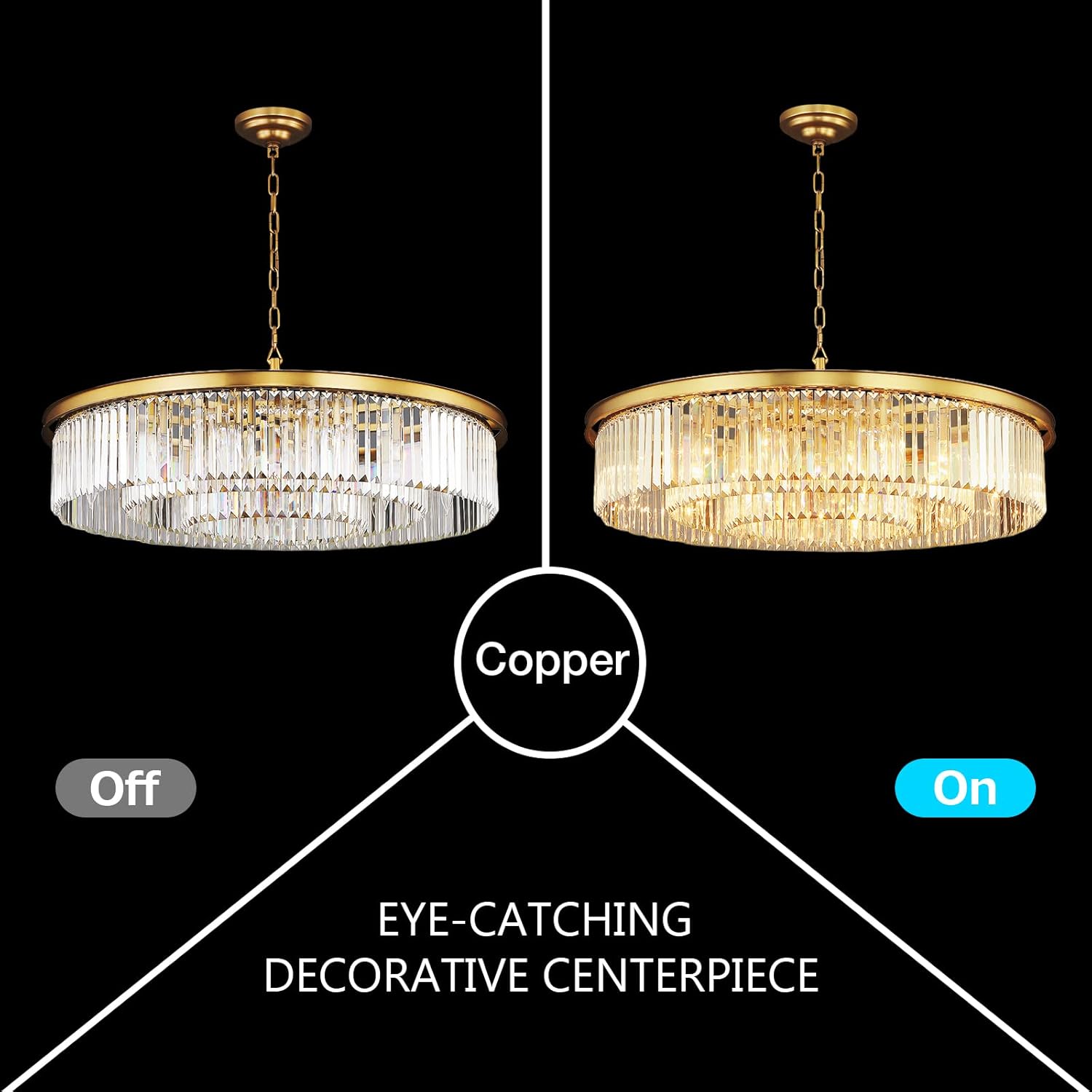 Crystal Chandelier Modern Luxury Pendant Gold Copper Ceiling Lights Fixture for Dining Living Room 12-Lights 3-Tier Raindrop Chandeliers Lighting (Copper, Dia 31 Inch)