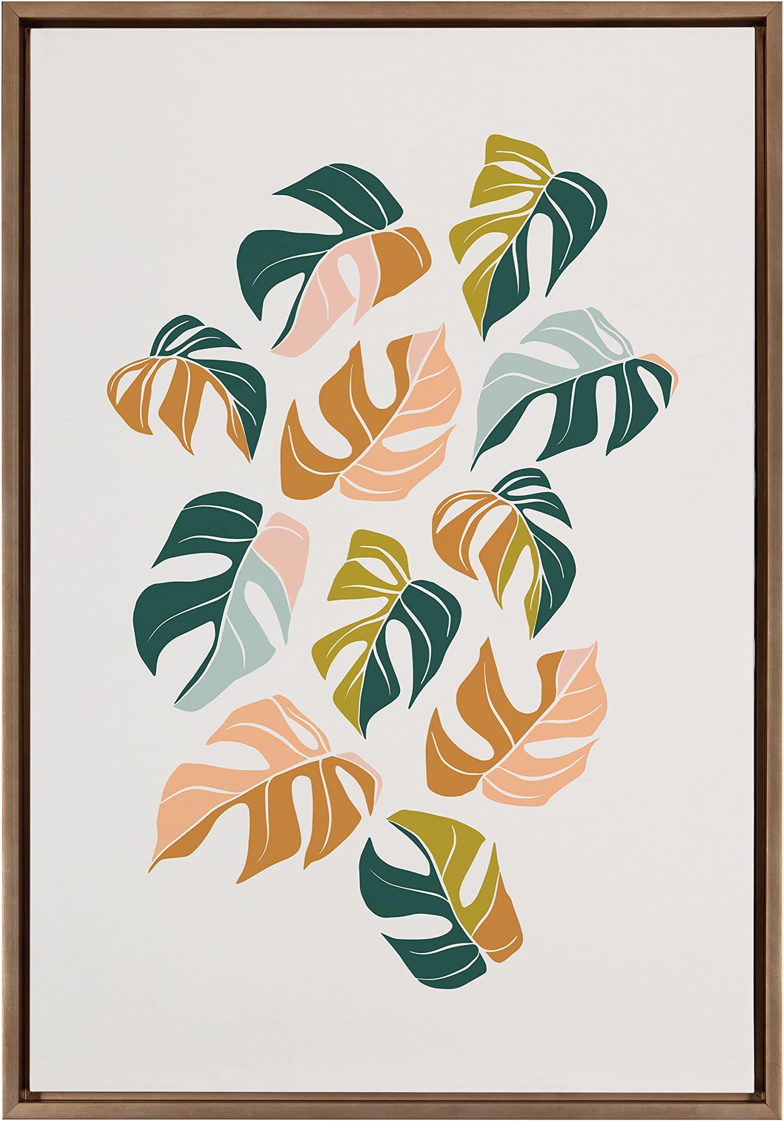 Kate and Laurel Sylvie Tropical Leaves 02 Framed Canvas by Alicia Schultz, 23x33, Gold