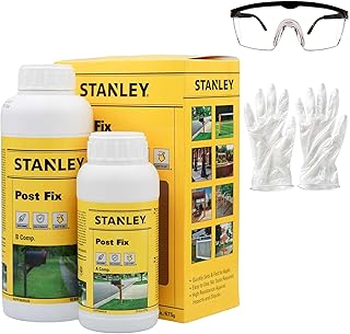 Stanley F996 Fence Post Mix | Concrete Alternative Expanding Foam | Easy to Use, Fast Installation 1x (Component A,B) 12.7 fl oz and 10.1 fl oz | Includes Goggles and Gloves, 2 Bottle | 1 Pack