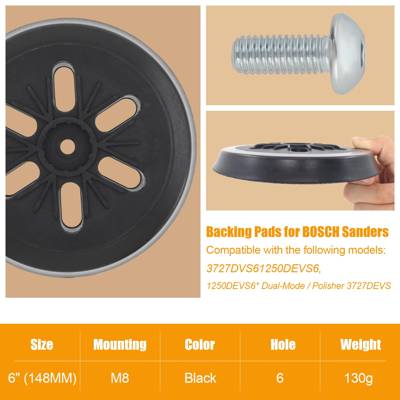 6" Replacement Sander Pad For Bosch GET75-6N – Hook & Loop Multi-Hole Grinding Plate (Replaces RSM6044/RSM6045/RSM6046)