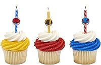 Vista 7 de Velas de pastel de cumpleaños Pokémon 6 velas de cumpleaños para decoración de pasteles, velas de rayas rojas, azules y amarillas, decoraciones