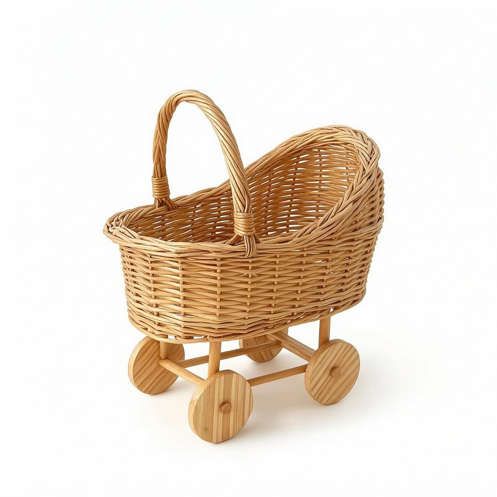 Infant Basket Cart Carrello Cestino Carrozzina con Manico Curvo Ruote Rotonde E Look per Neonati E Adatto a Cameretta Servizi Fotografici Decorazione Domestica, Grande