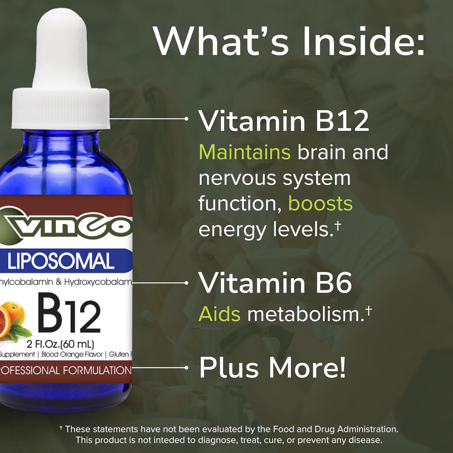 Vinco Inc – Liposomal Vitamin B12 Energy Support Daily Supplement | 60 ml (60 Servings) | Supports Energy Metabolism & Nervous System Health | Gluten Free & Vegetarian
