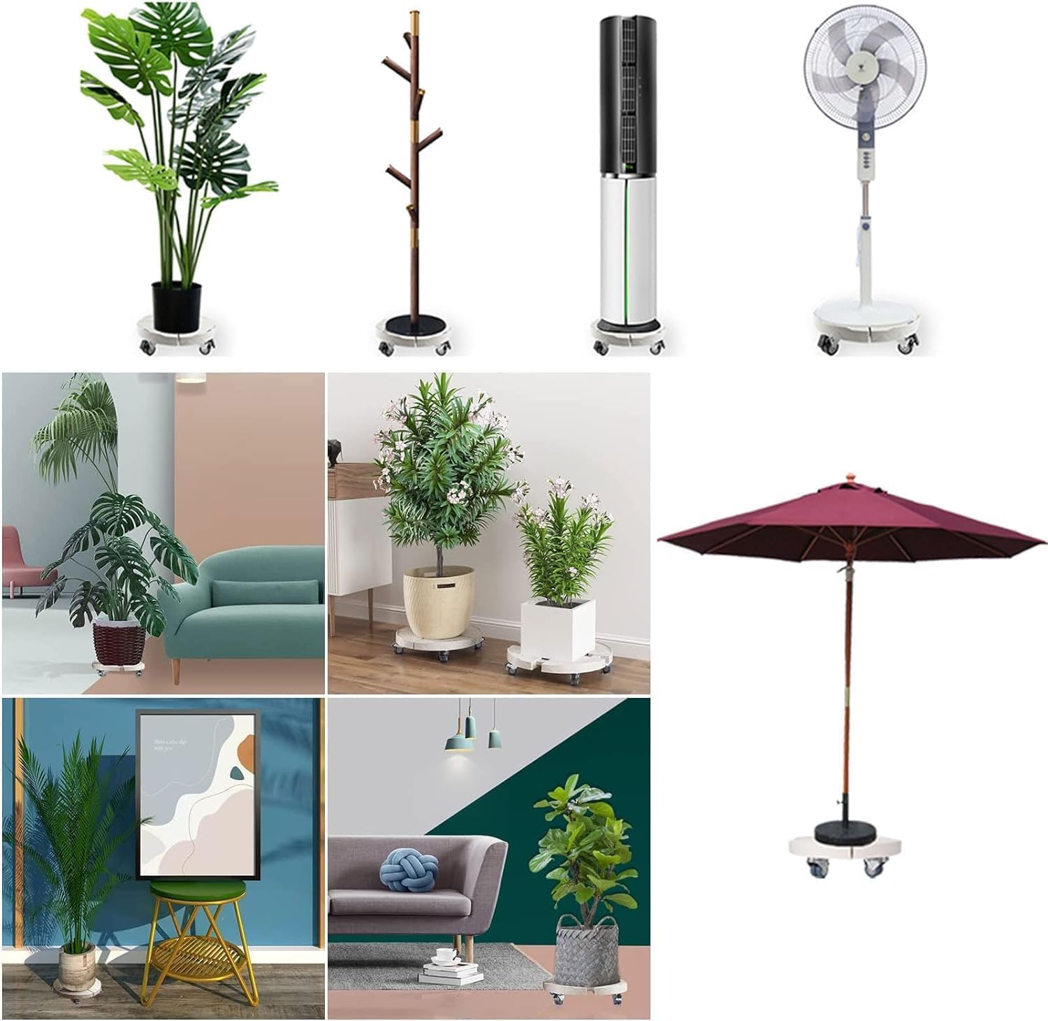 DEWEL Porte Plante a roulettes Réglable 30-50 cm, Support Plantes Interieur et Extérieur, Supports de Pots de Fleurs Charge 200kg, Support de Plante Mobile avec Roues Pivotantes,Blanc