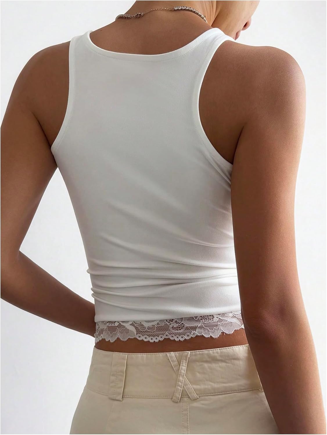 Women's Y2K Lace Tank Top Sleeveless Square Neck Crop Tops Streetwear - Image 2