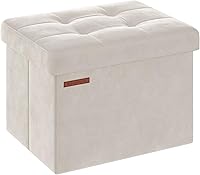 SONGMICS Foldable Storage Ottoman Foot Rest Stool, 32L Capacity, 286lb Max Load, Velvet Cream White 12.2x16.1in ULSF200W01