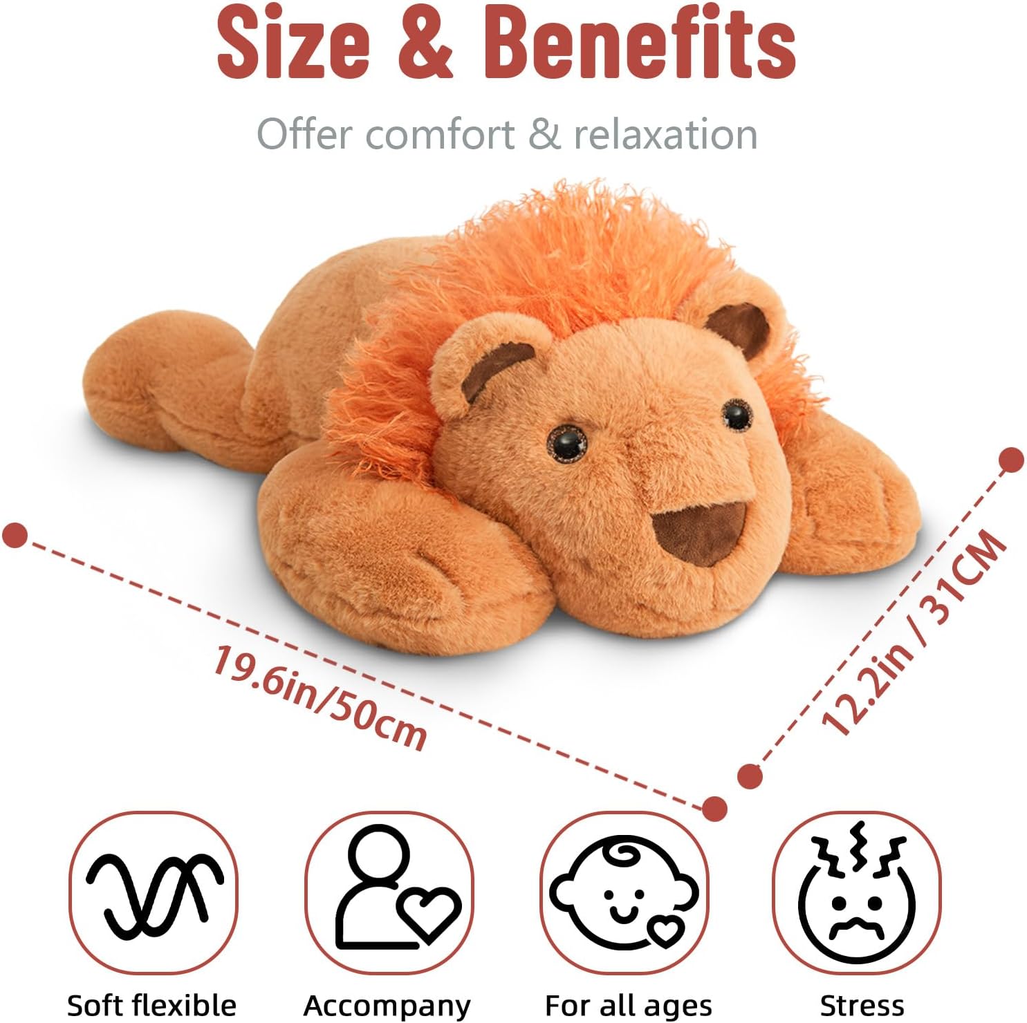 Niuniu Daddy 20" | 3.3 Pound Weighted Lion Stuffed Animals for Adults, Cute Soft Lion Plush Toy for Toddler Teens Kids, Large Lap Animal Body Pillow with for Present Christmas Birthday - Image 4