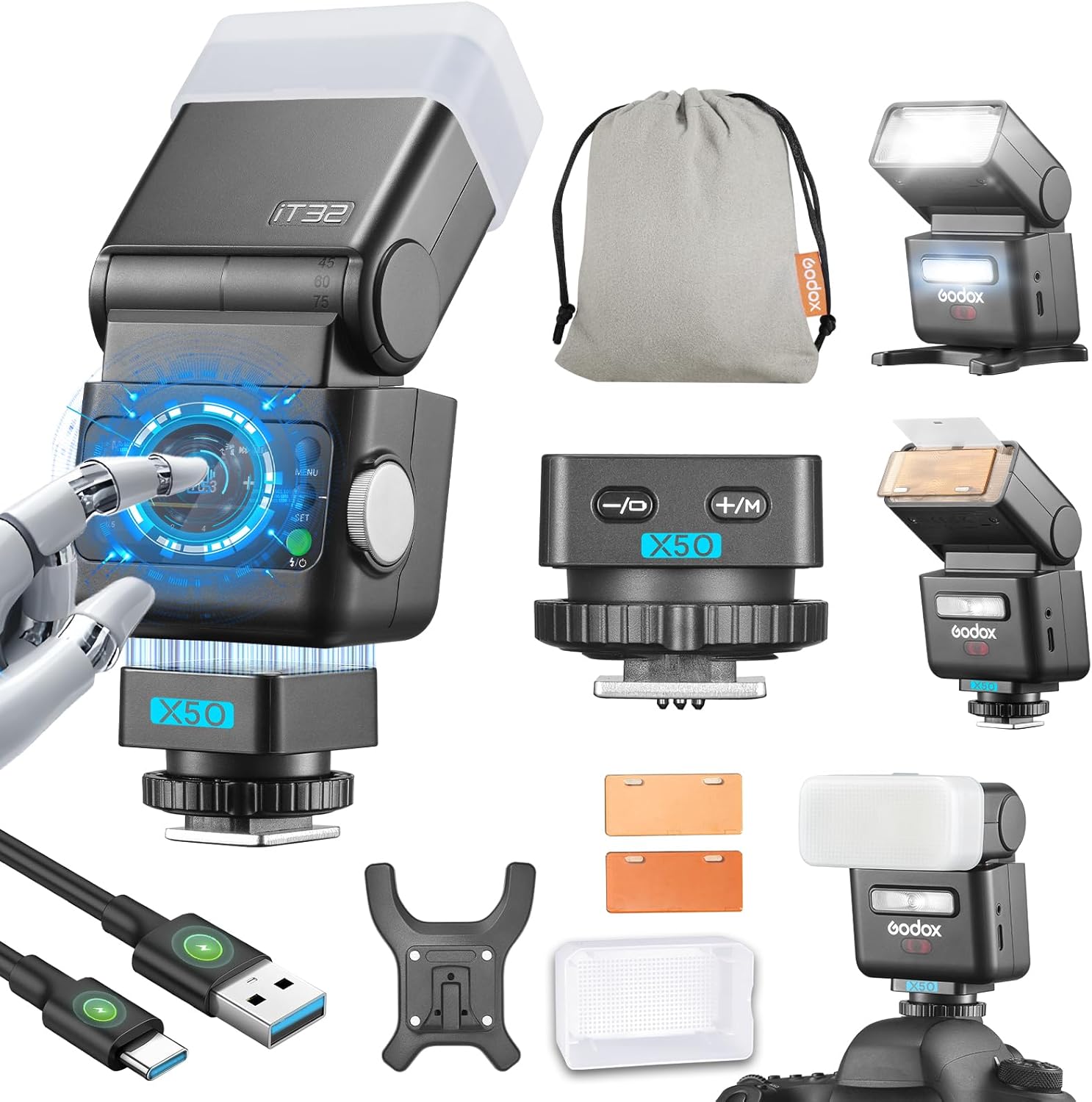 Godox IT32 O TTL Flash for Olympus with X5O Trigger,Magnetic Hotshoe & Trigger 2-in-1,2.4G HSS 1/8000s Colorful Touchscreen,GN18 Rotatable Flash Head with LED Modeling Lamp for Panasonic Camera