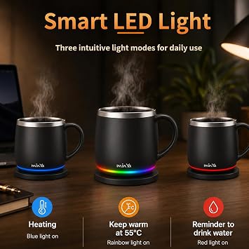 min Ya Temperature Control Smart Mug, 13.5 OZ, 3 Mode RGB LED Display, Self Heating Coffee Mug,Office/Home for Desk, Black