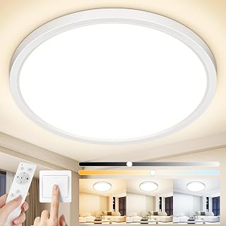 LED Deckenlampe Dimmbar mit Fernbedienung, 24W 2400LM, IP44, Ø30cm | Runde LED Deckenleuchte Flach 3000K-6500K stufenlos einstellbar, Nachtlicht & Memory für Wohnzimmer Schlafzimmer Küche