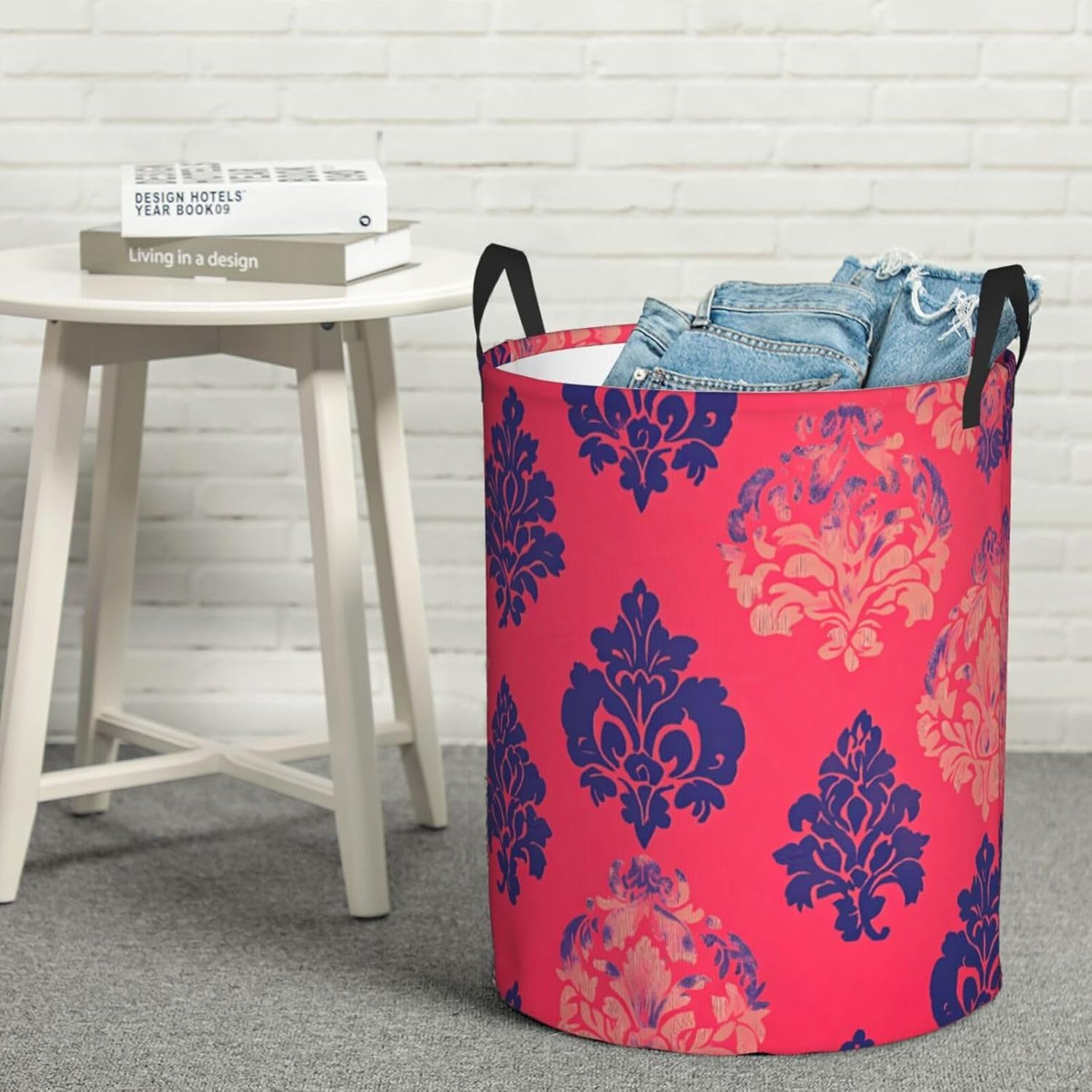 Colorful paper-cut patterns Round Single-layer Laundry Basket, Portable Storage Laundry Basket, Bedroom Clothes Storage Basket with Handle