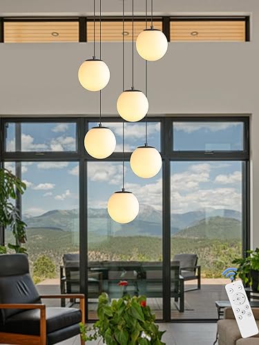 Miniatura 173 de Escalera LED de 10 luces LED moderna con globo de cristal, lámpara colgante grande para techos altos, accesorios de iluminación de entrada, villas y