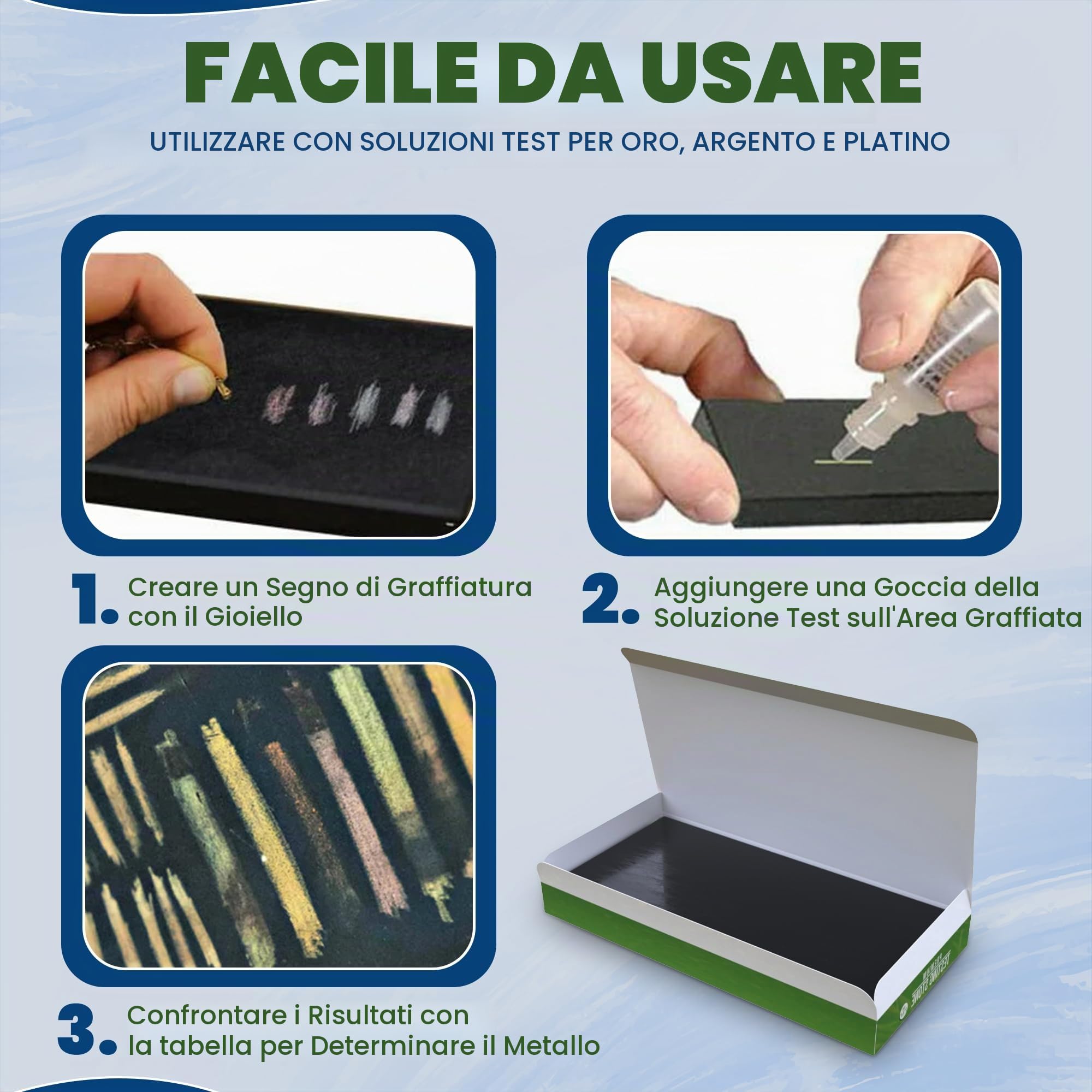 Kit di valutazione del tester per gioielli in oro e argento 10K 14K 18K 22K 24K Test metalli preziosi 999 925 con test di pietra di scarto