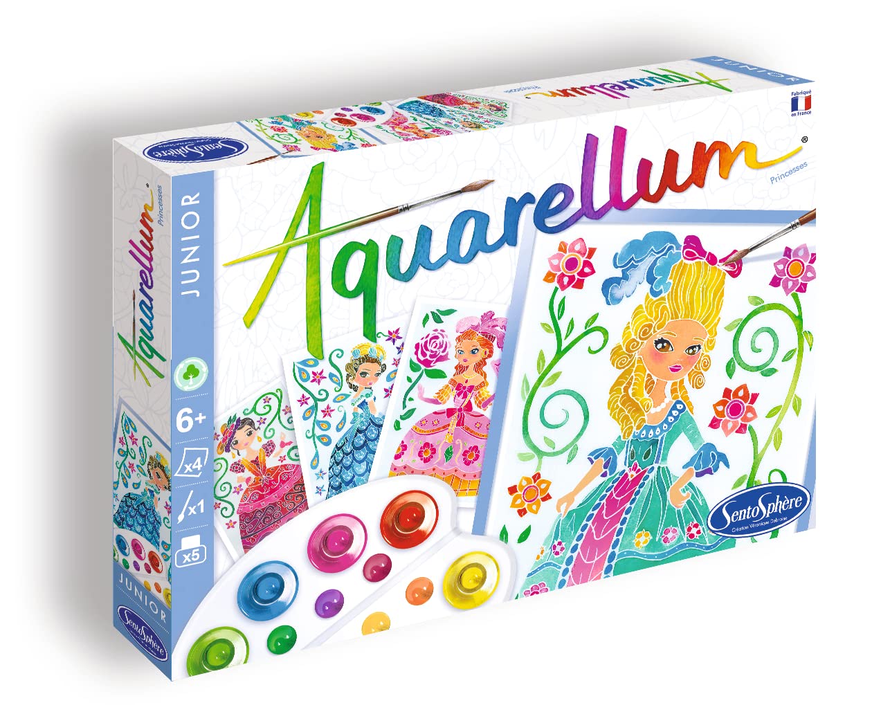 SentoSphre - AQUARELLUM JUNIOR - PRINCESSES - Painting kit - Magic Watercolor Paint - From 7 years old - made in France, packaging may vary