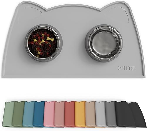 OHMO - Tapete de silicona para comida para gatos, tapete de alimentación de mascotas para el piso, antideslizante e impermeable, bandeja para agua