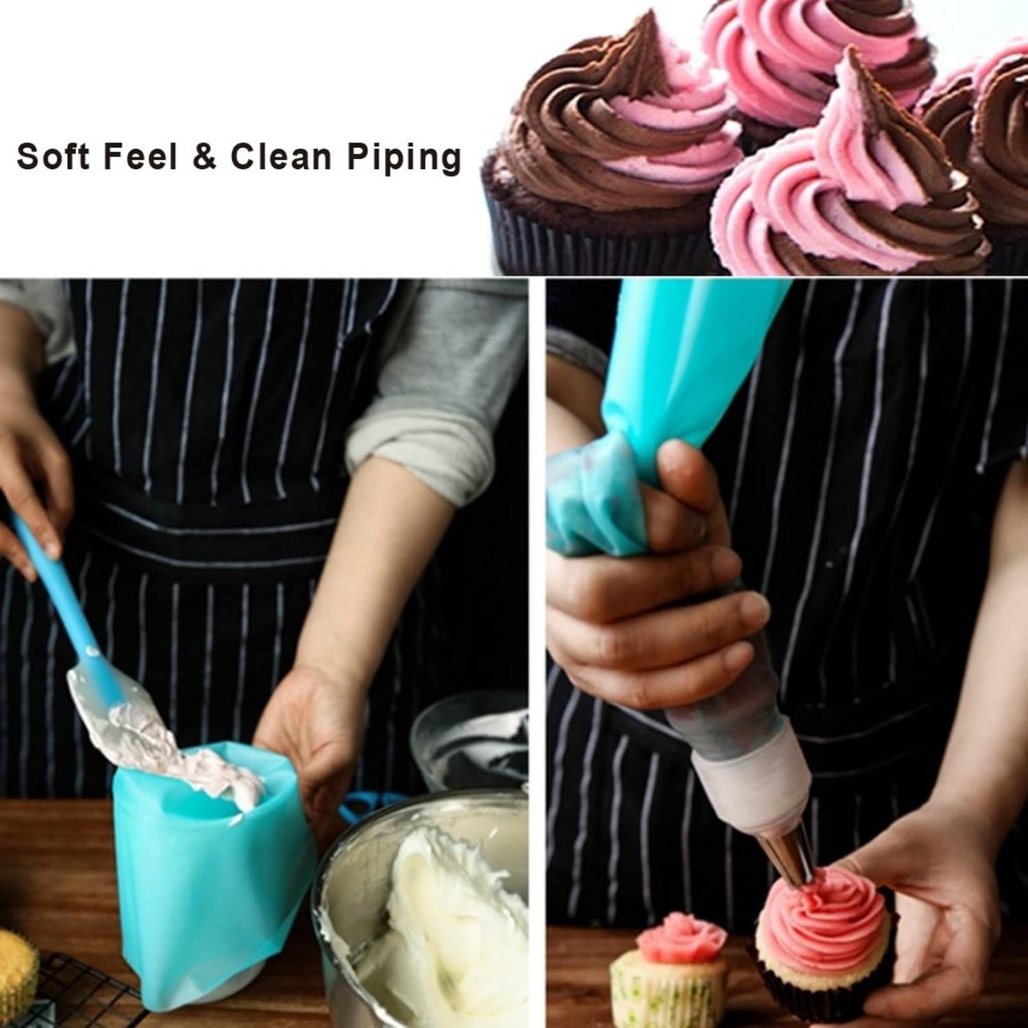 Joyeee 4 Pcs Frosting Piping Bags, Large Piping Bags Reusable, Medium Silicone Piping Bags, Small Mini Piping Bag for Cakes Cupcake Cookies Decorating Supplies, 4 Color and Size 10” 12” 14” 16”