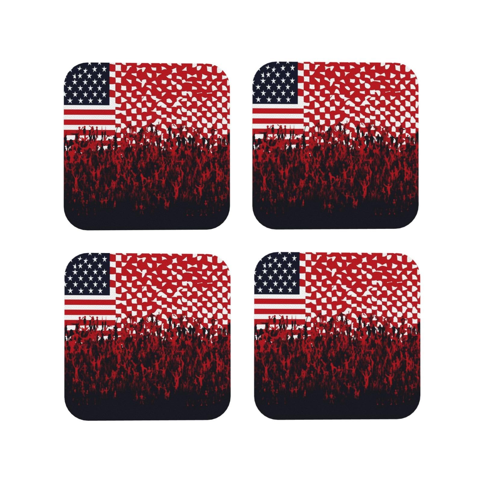 4pcs Drink Coasters for Tabletop Protection, 4" Leather Coasters for Drinks, Flag and Crowd Cup Coasters for Coffee Table Decor, Non-Slip Drinking Cup Mat for Hot Or Cold Drink