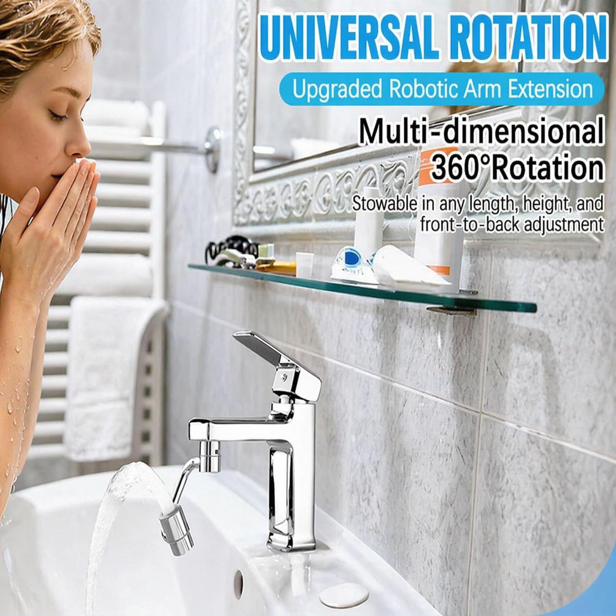 U Shape Faucet Extender - 360° Rotatable Universal Faucet Aerator Extension Attachment for Bathroom Sink & Kitchen Sink, Splash-Free Dual-Mode Flow, Easy Install with Adapters(1)