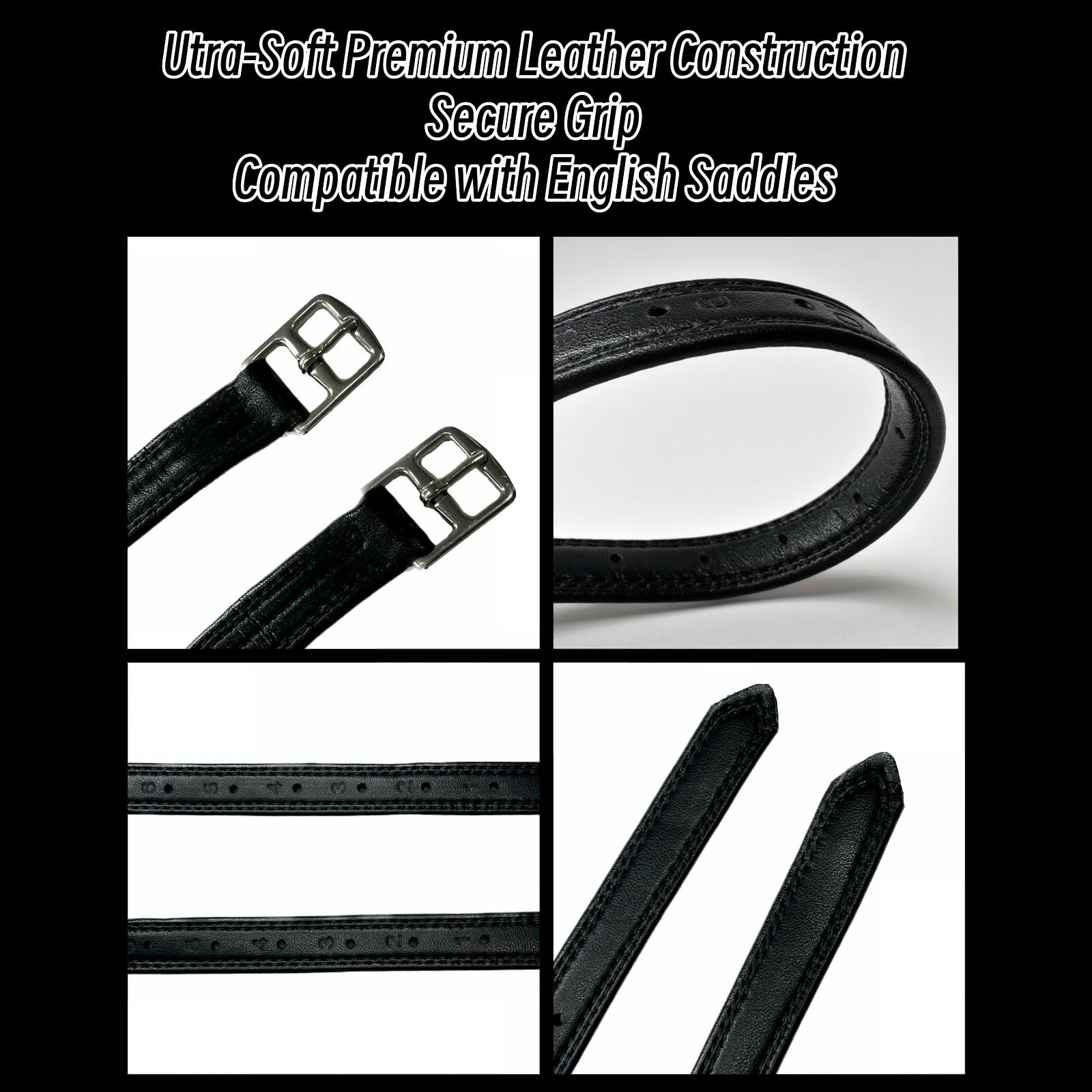 Steigbügelriemen für englische Sättel, 2 Stück, englische Steigbügelriemen mit Edelstahl-Schnalle, stabiler Nylonkern für Reiten, Reitausrüstung (120 cm bis 135 cm)