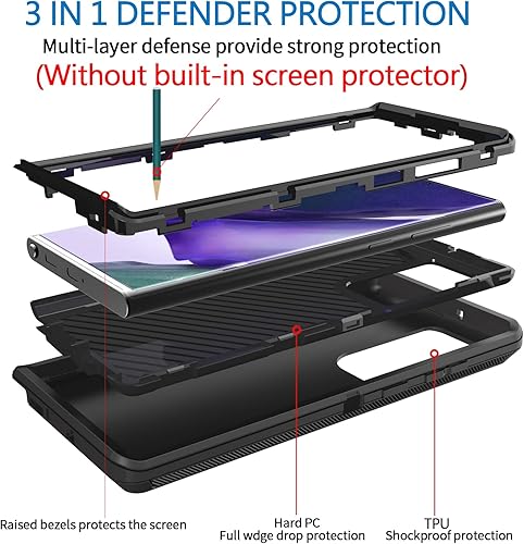 Miniatura 3 de Anloes Funda para Samsung Galaxy Note 20 Ultra 5G, resistente a los golpes, a prueba de polvo, resistente, protección 3 en 1, color negro (sin