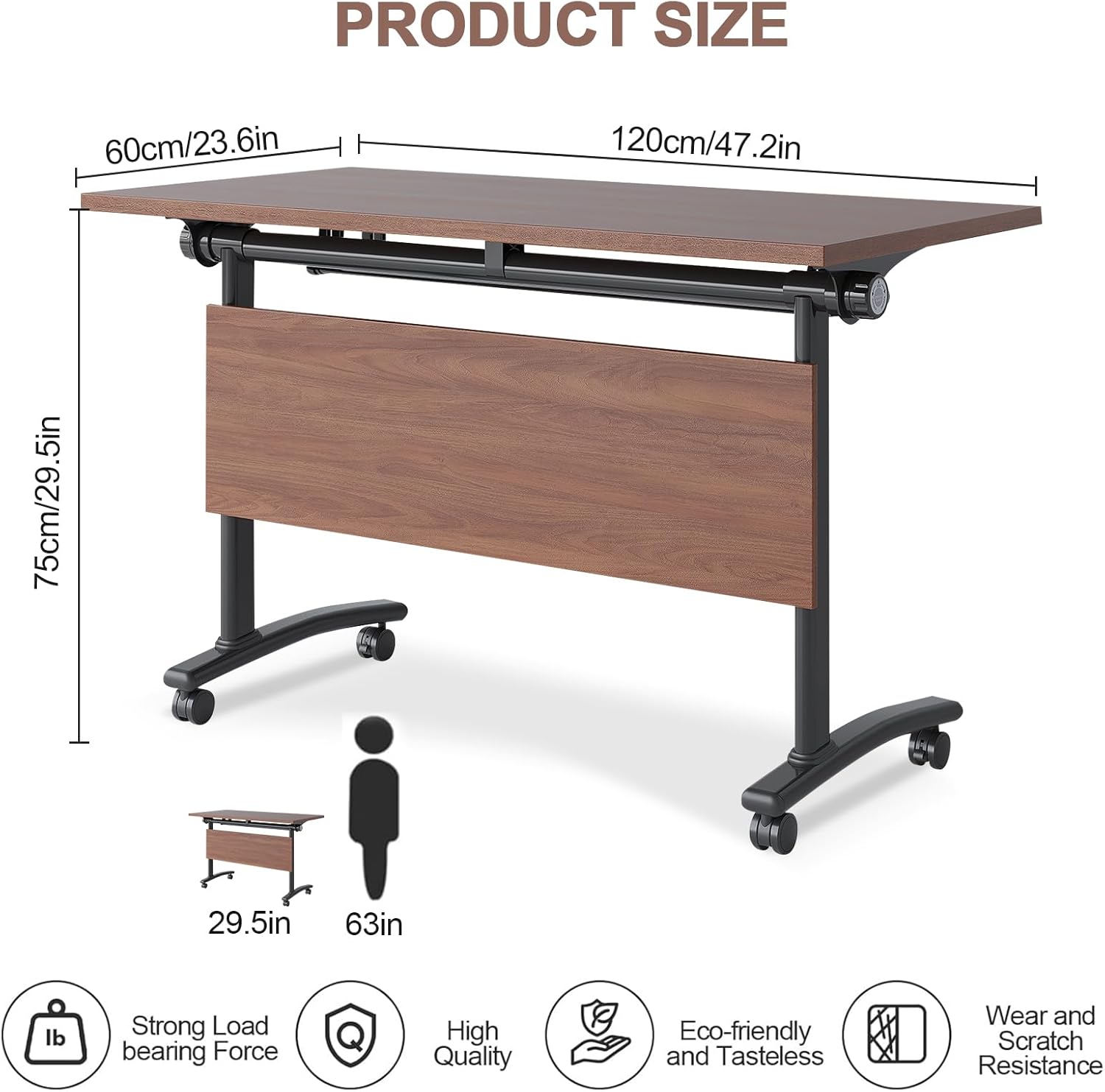 Foldable Conference Table, Folding Conference Room Tables, Rolling Meeting Seminar Tables with Wheels, Flip Top Mobile Training Table for Office (6pack 47.2in)