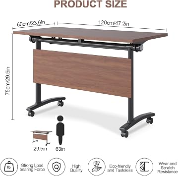Folding Conference Table, FlipTop Training Table with Wheels | Sturdy Metal Frame, Smooth Rolling Casters, Stable LoadBearing, Stackable Structure for Office Classroom Meeting Room