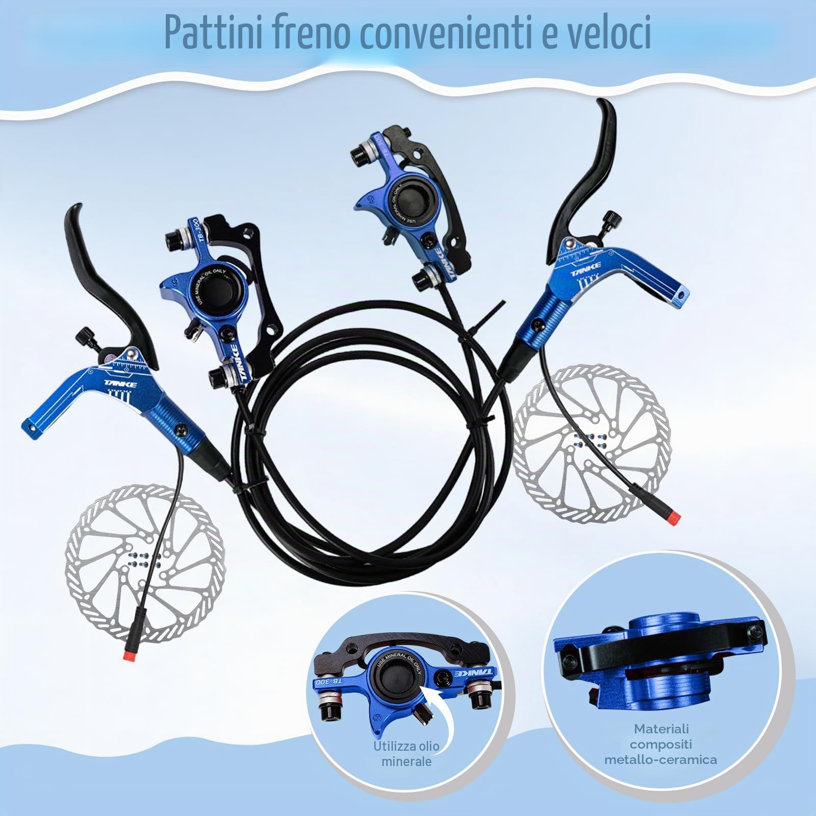 Kit Freno a Disco per Bicicletta, Kit Freno Idraulico per Bici Elettrica con Rotori da 160 Mm, Anteriore Sinistro 89cm e Posteriore Destro da 147cm, Leve per Bici Elettrica E Scooter (Viola)