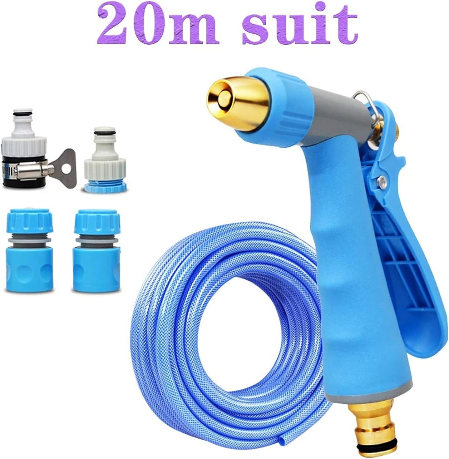 Garden Hose Nozzle Spray Guns Rotating Adjustable Garden Spray Watering Guns Slip Resistant Labor-Saving for Plants Watering Cleaning Showering Pets Watering Gun (Color : 20m Suit)