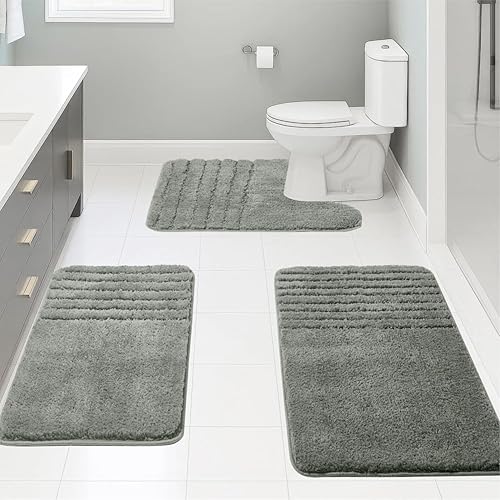 Miniatura 9 de Juego de 3 alfombras de baño suaves y absorbentes, peludas, suaves, antideslizantes, para ducha, bañera, lavable a máquina