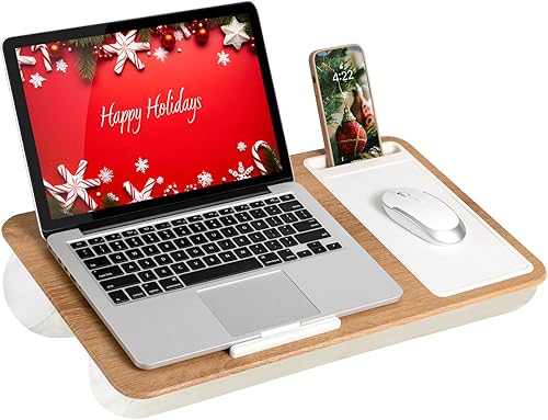 Miniatura 47 de LAPGEAR - Escritorio de regazo para oficina en casa con repisa para dispositivos, alfombrilla de mouse y soporte para teléfono, carbón plateado, se