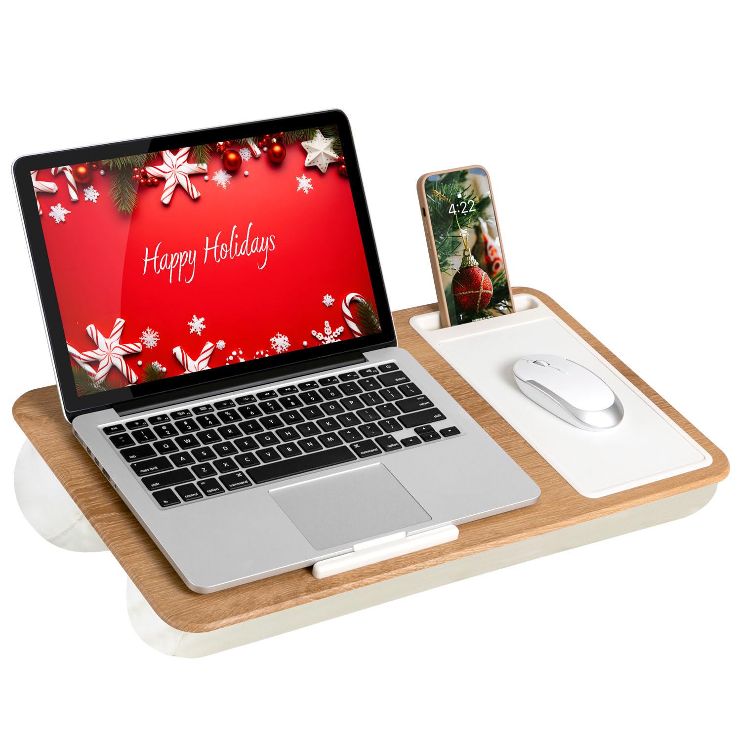 LAPGEAR Home Office Lap Desk with Device Ledge, Mouse Pad, and Phone Holder - White Oak Woodgrain - Fits up to 15.6 Inch Laptops - Style No. 91579