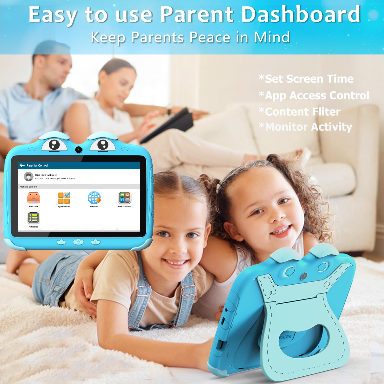 Tableta infantil para niños de 3 a 7 pulgadas, tableta para niños pequeños, tabletas Android para niños, tabletas de 32 G para niños, tableta WiFi para niños con control parental, funda a prueba de 4