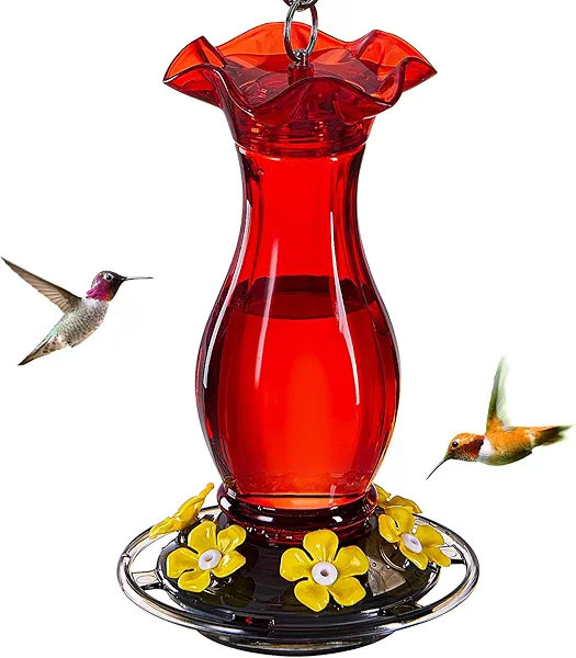Jealoeur Hummingbird Feeder for Outdoors Hanging, 18 OZ Humming Birds Feeders with 6 Bee Guard Feeding Ports & Built-in Ant Moat, Easy to Clean, Durable Outdoor Garden Decor (Red 1 Pack-C)