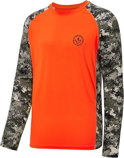 Bassdash Men’s Lightweight Camo Hunting Shirt UPF 50+ Sun Protection Long Sleeve Hiking Fishing Performance Tee Mesh Panels
