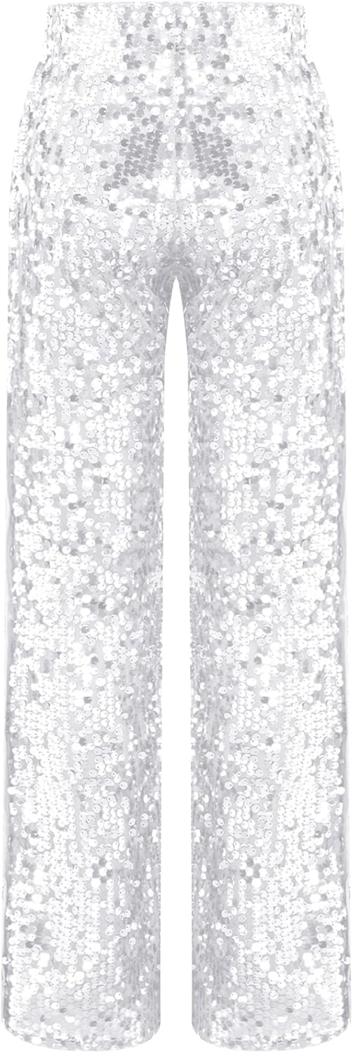JEYPINMI Girls Sparkly Sequins Bell Bottom Pants 70s Disco Outfits Elastic Waist Glitter Flared Trousers
