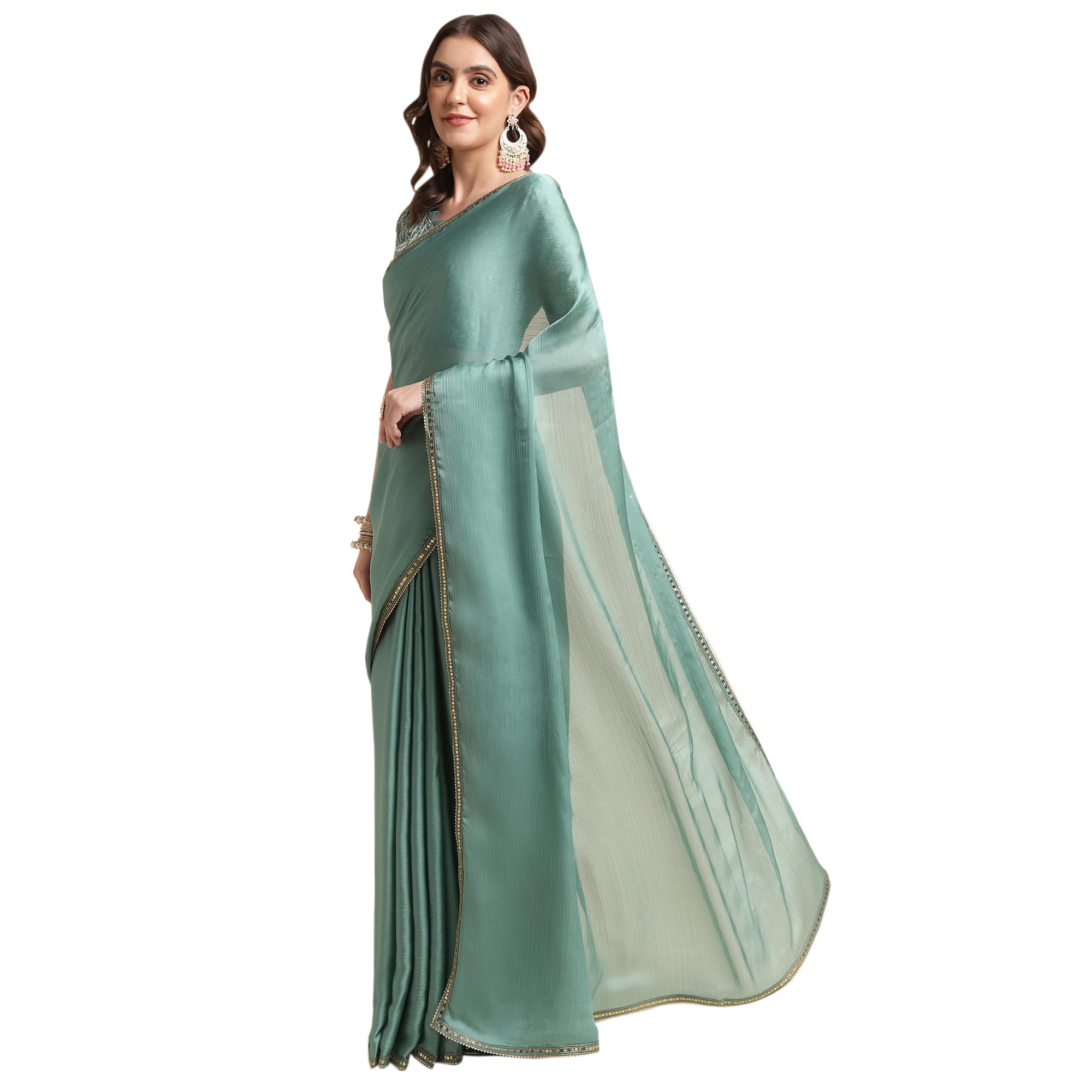 Women's Fancy Satin Chiffon Saree-image-36